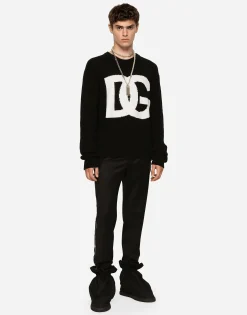 Round-neck wool sweater with DG logo inlay