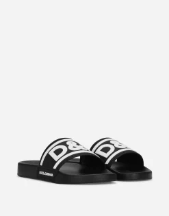 Rubber beachwear sliders with DG logo