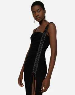 Sable calf-length dress with laces and eyelets