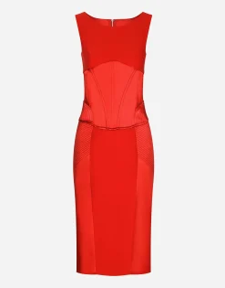 Satin and cady calf-length dress