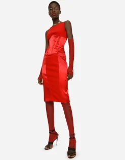 Satin and cady calf-length dress