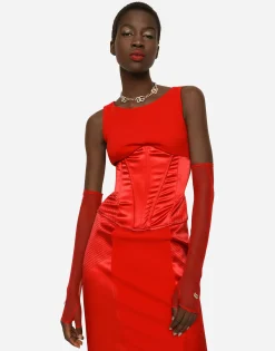 Satin and cady calf-length dress