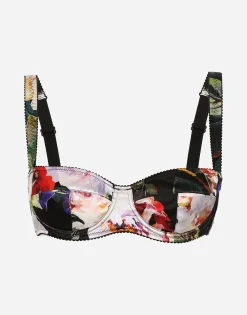 Satin balconette bra with rose garden print