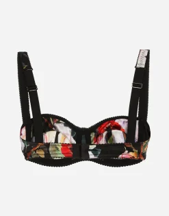 Satin balconette bra with rose garden print