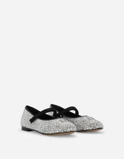 Satin ballet flats with fusible rhinestones