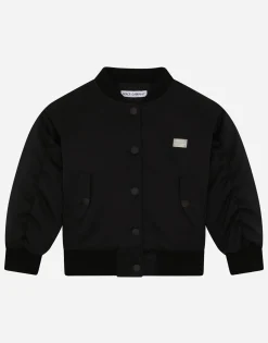 Satin bomber jacket with logo plate