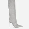 Satin boots with fusible rhinestones