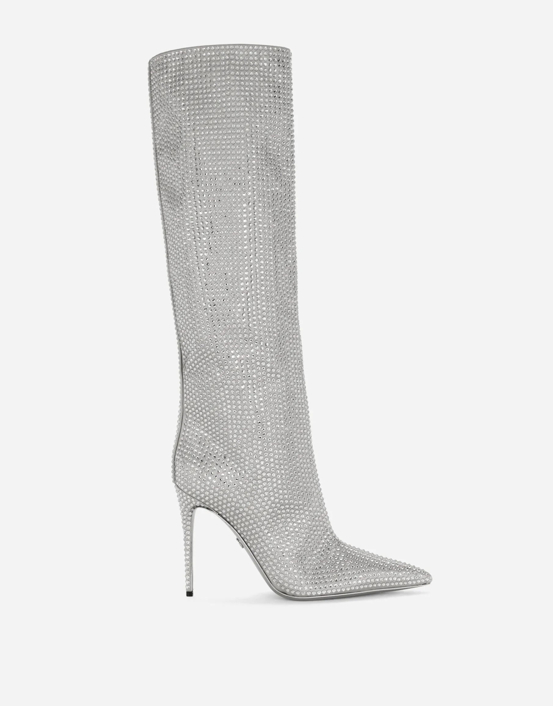 Satin boots with fusible rhinestones
