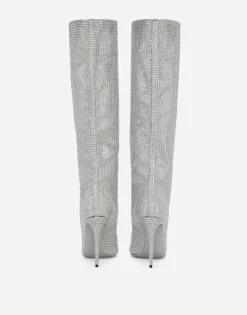 Satin boots with fusible rhinestones