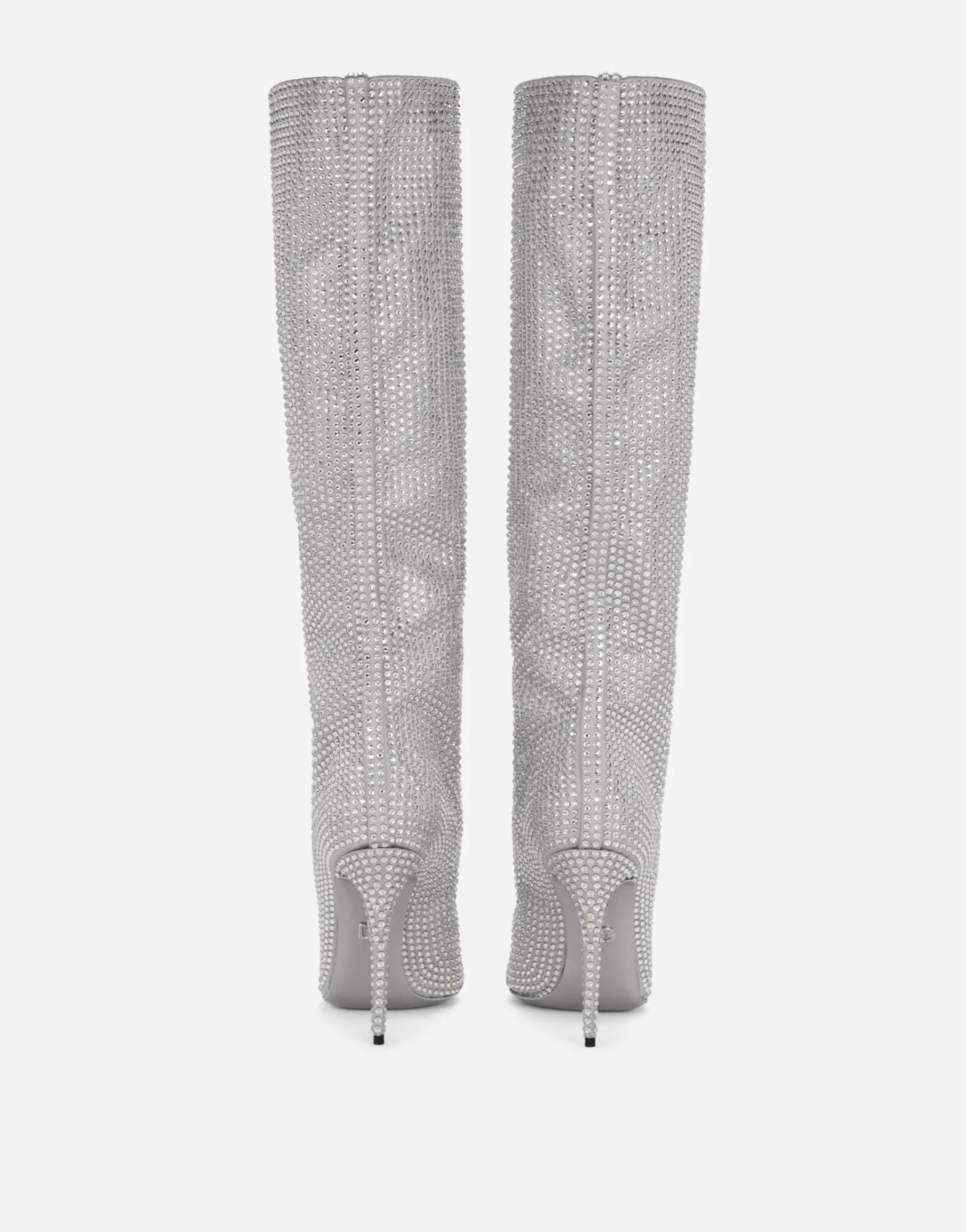 Satin boots with fusible rhinestones