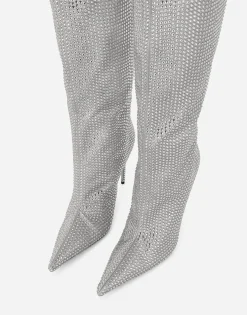 Satin boots with fusible rhinestones