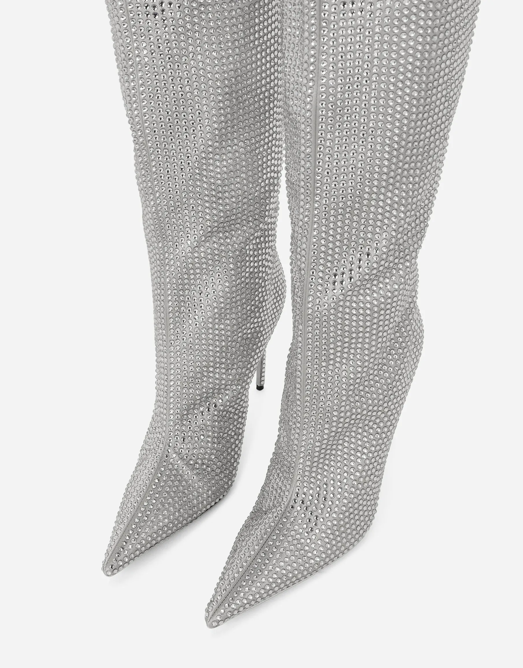 Satin boots with fusible rhinestones