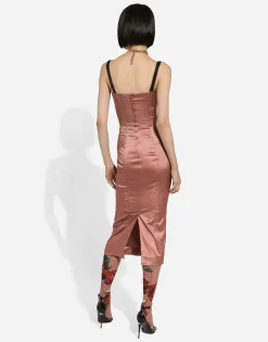 Satin calf-length corset dress