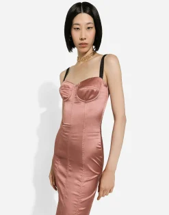 Satin calf-length corset dress