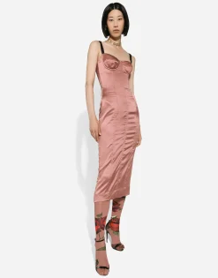 Satin calf-length corset dress