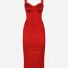Satin calf-length dress with corset bustier