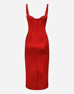 Satin calf-length dress with corset bustier