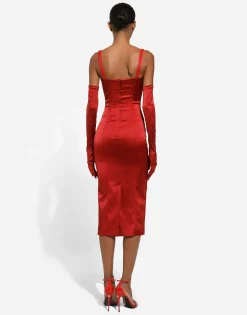 Satin calf-length dress with corset bustier