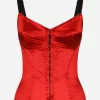 Satin corset with top-stitching and hook-and-eye fastenings
