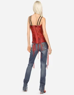 Satin corset-style belt with laces and eyelets