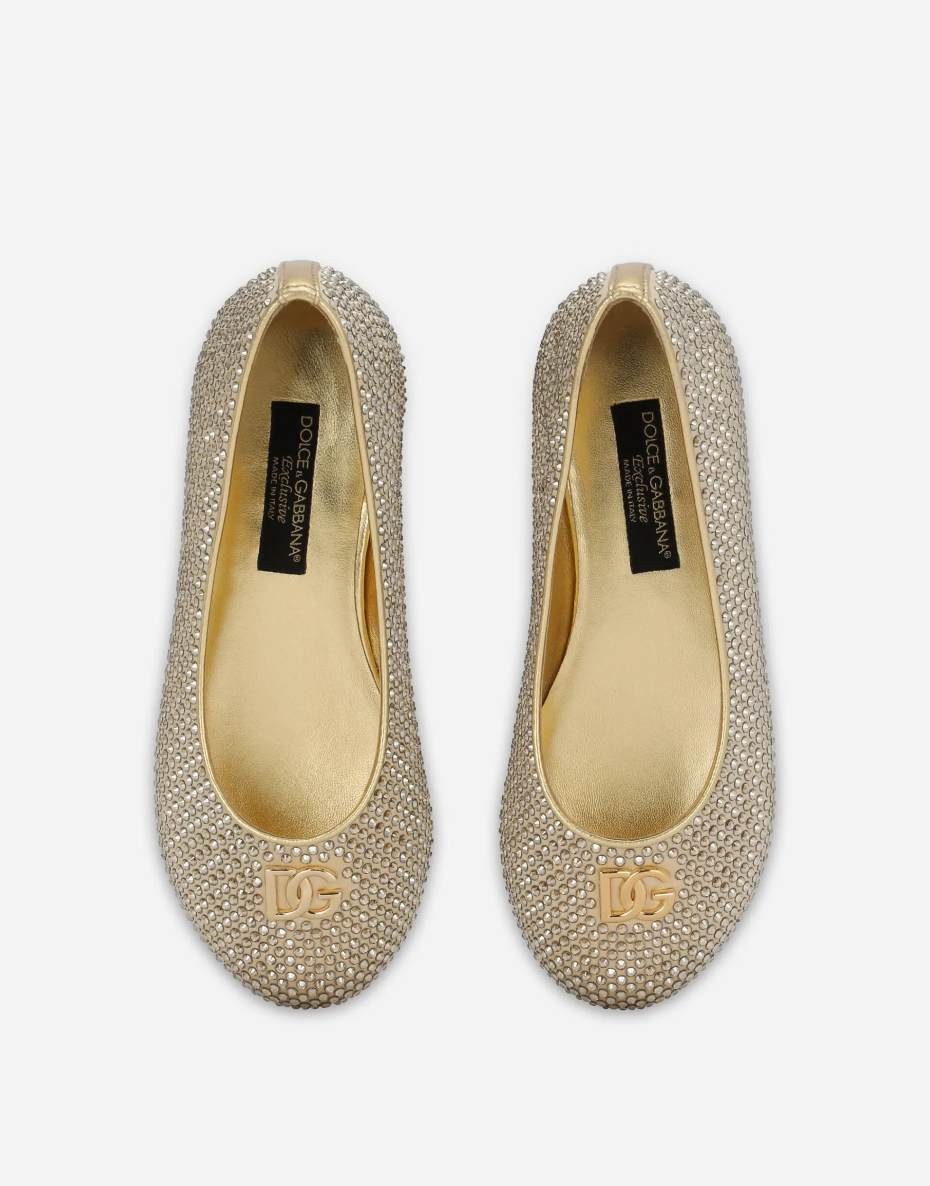 Satin DG logo ballet flats with fusible rhinestones