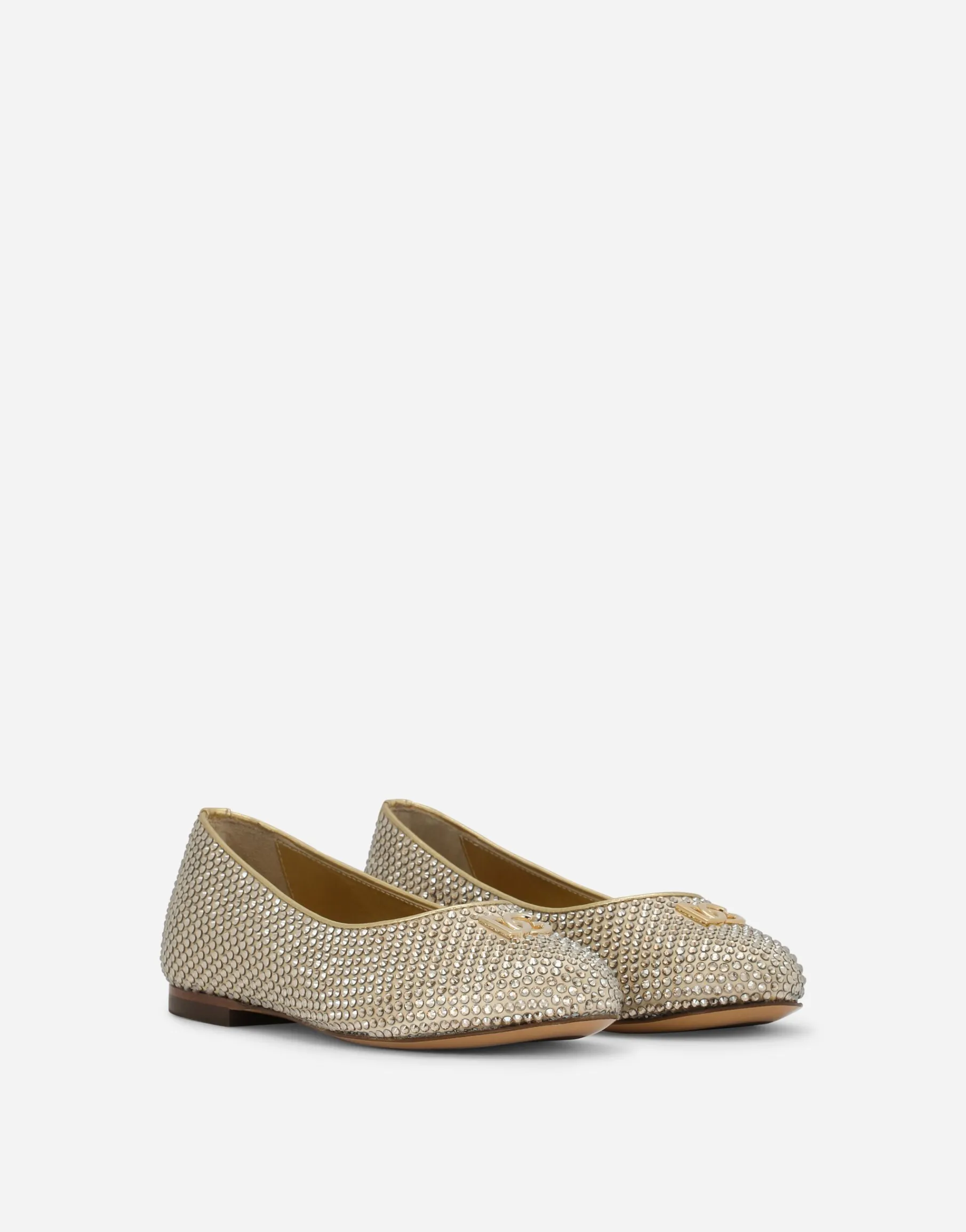 Satin DG logo ballet flats with fusible rhinestones