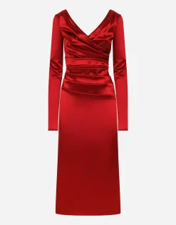 Satin draped calf-length dress