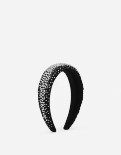 Satin hairband with fusible-rhinestone-detailed bow