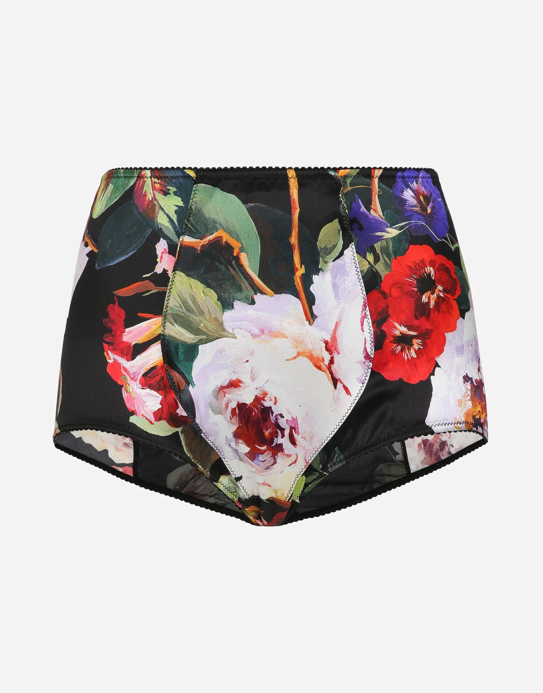 Satin high-waisted panties with rose garden print