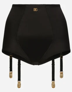 Satin high-waisted panties with suspenders and DG logo