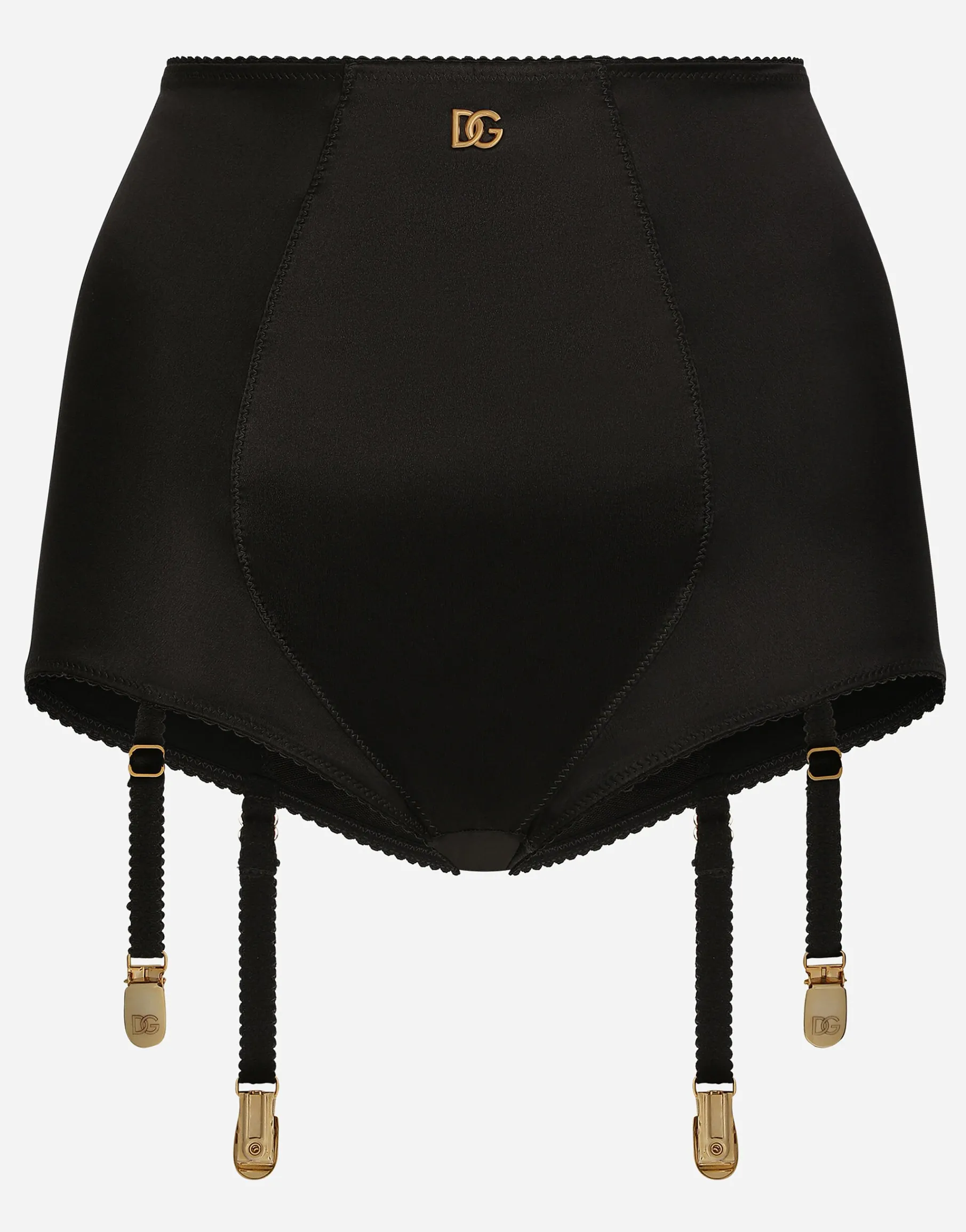 Satin high-waisted panties with suspenders and DG logo