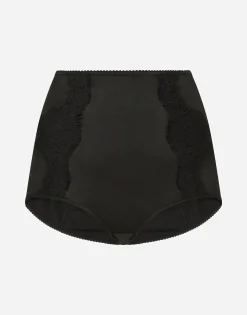 Satin high-waisted panties with lace detailing