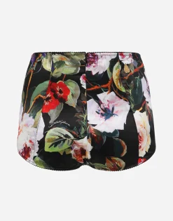 Satin high-waisted panties with rose garden print