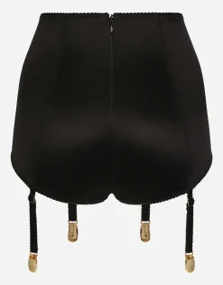 Satin high-waisted panties with suspenders and DG logo