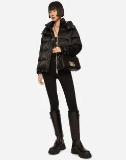Satin jacquard down jacket with all-over DG logo