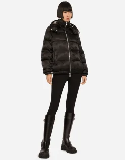 Satin jacquard down jacket with all-over DG logo