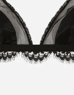 Satin, lace and tulle soft-cup triangle bra