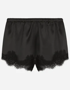 Satin lingerie shorts with lace detailing