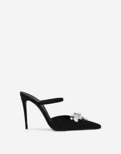 Satin mules with embroidery