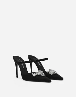Satin mules with embroidery