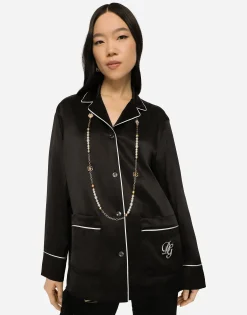 Satin pajama shirt with DG embroidery