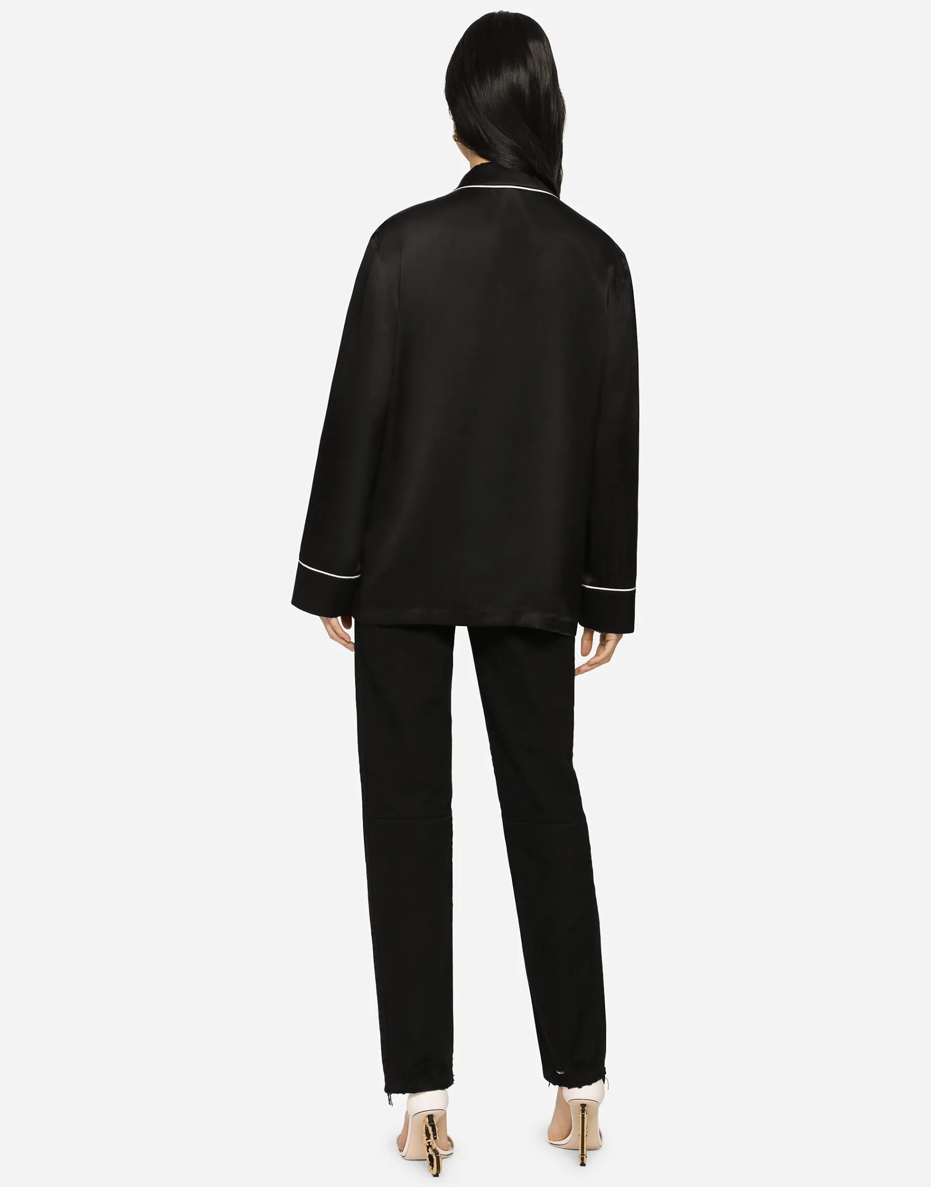 Satin pajama shirt with DG embroidery
