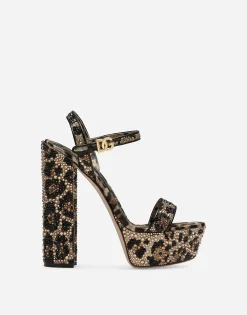 Satin platform sandals with fusible rhinestones