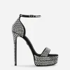 Satin platform sandals with fusible rhinestones