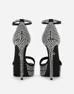 Satin platform sandals with fusible rhinestones
