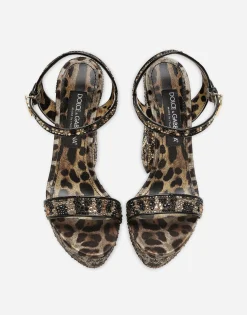 Satin platform sandals with fusible rhinestones
