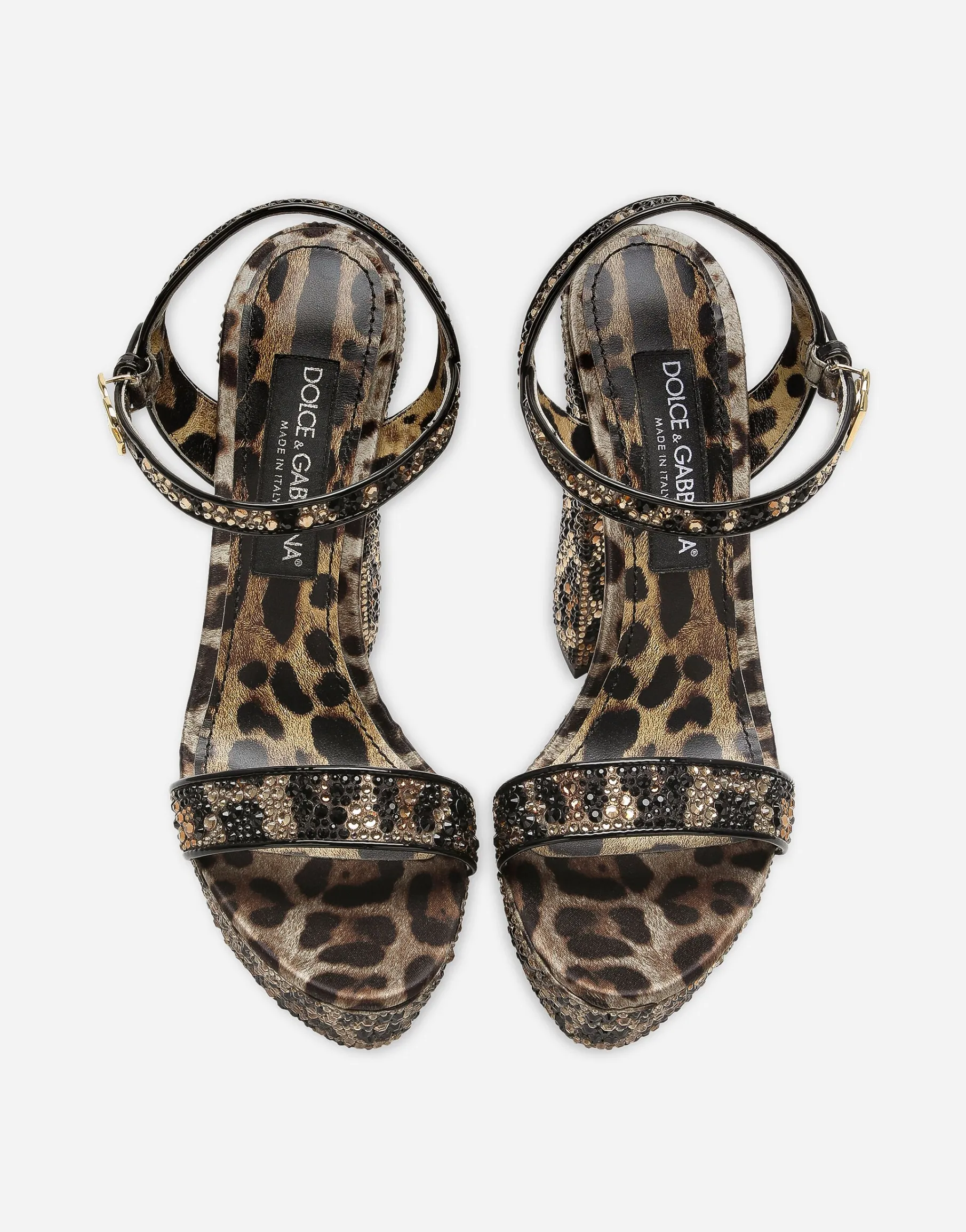 Satin platform sandals with fusible rhinestones