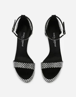 Satin platform sandals with fusible rhinestones