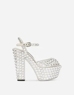 Satin platforms with fusible rhinestones