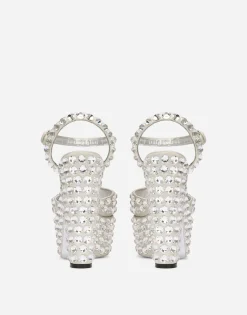 Satin platforms with fusible rhinestones